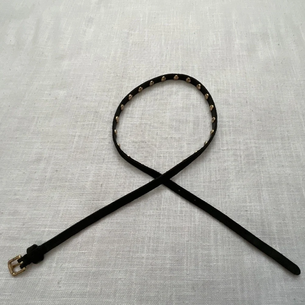 J.Crew Skinny Black Leather Studded Belt Size M - Picture 14 of 15